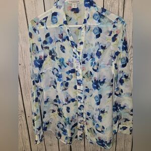 Coldwater Creek Silky Impressionist Collar Shirt - Xs 4-6
